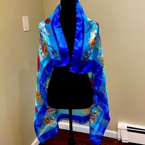 NWOT chiffon & satin scarf - floral - fashion - blue